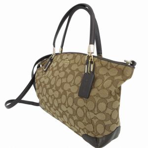 COACH シグネチャー 2WAY ショルダーバッグ ハンドバッグ トート ロゴ金具 レザー切替 ベージュ F1493 33737