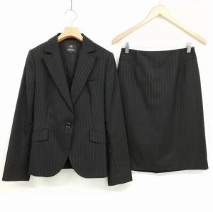 美品 フォーマル スカート スーツ ストライプ ミニ丈 38 ブラック