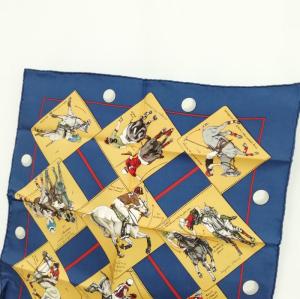 HERMES カレ40 プチカレ Hermes Cup Palm Beach ポロの世界 スカーフ 美品 ネイビー系
