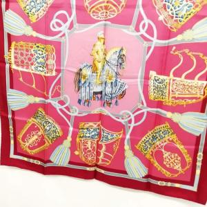 HERMES カレ90 LES MUSEROLLES 鼻革 大判 スカーフ ボルドー ピンク