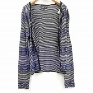 agnes b. 美品 カーディガン ボーダー ニット 長袖  コットン クルーネック  ボタン コットン 3 L ブルー