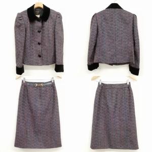 CELINE ヴィンテージ ツイード スカート スーツ 38 グレー系 マルチ