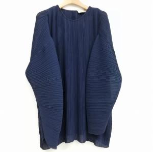 STELLA McCARTNEY プリーツ ブラウス プルオーバー クルーネック 長袖 38 ネイビー