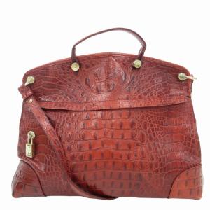 FURLA ハンドバッグ ショルダー クロコ型押し 2WAY ゴールド金具 赤 レッド