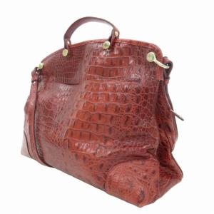 FURLA ハンドバッグ ショルダー クロコ型押し 2WAY ゴールド金具 赤 レッド