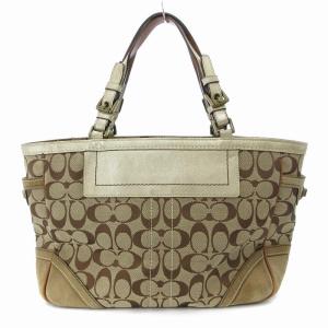 COACH 8K49 シグネチャー ハンドバッグ キャンバス レザー ロゴ ベージュ