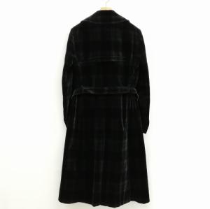 EMPORIO ARMANI チェック ベロア ベルベット ガウンコート トレンチコート 38 ダークグリーン系