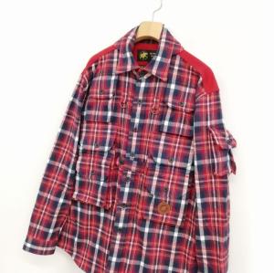 HUNTING WORLD LIVE THE ADVENTURE 美品 マルチポケット チェック ネル シャツ トップス 長袖 M レッド系