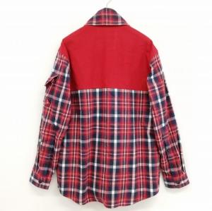 HUNTING WORLD LIVE THE ADVENTURE 美品 マルチポケット チェック ネル シャツ トップス 長袖 M レッド系