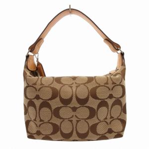 COACH シグネチャー ポーチ ミニハンドバッグ キャンバス地 レザーハンドル ベージュ
