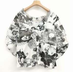 MSGM バックV プルオーバー ブラウス カットソー 総柄 プリント 38 ライトピンク系