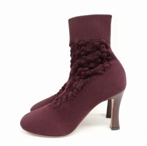 ソックスブーツ ショートブーツ ブーティ 38 バーガンディ系