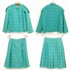 Christian Dior SPORTS ヴィンテージ スカート スーツ セットアップ チェック柄 ジャケット 膝丈 M グリーン系