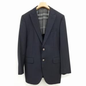 BURBERRY LONDON シングル 2B ジャケット テーラード ブレザー ノバチェック裏地 メタルボタン 38 ダークネイビー