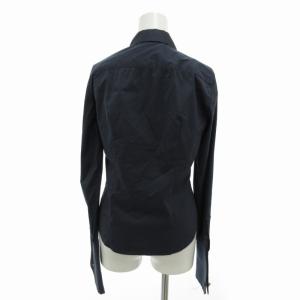 Max Mara ギャザー加工シャツ ブラウス 比翼 ストレッチ 長袖 40 L 紺 ネイビー