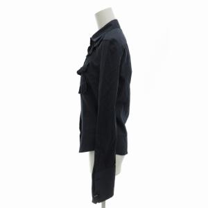 Max Mara ギャザー加工シャツ ブラウス 比翼 ストレッチ 長袖 40 L 紺 ネイビー