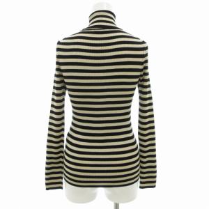 UNITED ARROWS リブニット セーター 長袖 ボーダー タートルネック 絹 シルク 黒 ブラック ベージュ