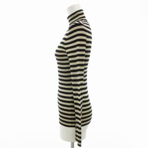 UNITED ARROWS リブニット セーター 長袖 ボーダー タートルネック 絹 シルク 黒 ブラック ベージュ