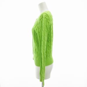 RALPH LAUREN カーディガン ニット ケーブル編み Uネック ロゴ刺繍 M 黄緑 ライトグリーン