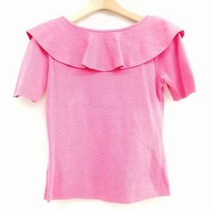 M'S GRACY 美品 ニット ブラウス コサージュ付き フリル 半袖 38 ピンク