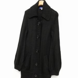BURBERRY BLUE LABEL ロング ニット カーディガン バルーンスリーブ ウール アクリル 38 ブラック
