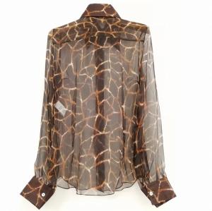 DOLCE&GABBANA 美品 シアー ブラウス  シャツ キリン柄 シルク ブラウン 38