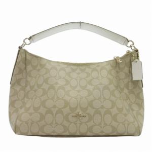 シグネチャー セミショルダーバッグ ハンド 肩掛け 総柄 PVC ベージュ F34899