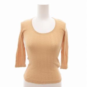 ヴィンテージ ケーブルニットカットソー 七分袖 Uネック 38 XS ピンクベージュ