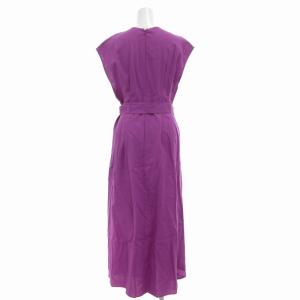 UNITED ARROWS ノースリーブワンピース ロング マキシ ベルト付 麻 リネン 38 M 紫 パープル