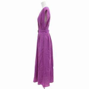 UNITED ARROWS ノースリーブワンピース ロング マキシ ベルト付 麻 リネン 38 M 紫 パープル