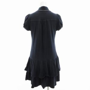 BURBERRY LONDON ワンピース 半袖 ひざ丈 ホースロゴ フリル 38 M 紺 ネイビー