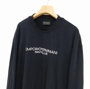 EMPORIO ARMANI 2023 ヘビーウエイト ジャージー ロゴ刺繍 トップス Tシャツ ロンT 長袖 M ブラック