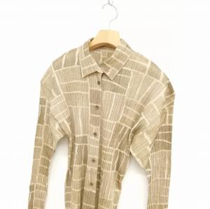 PLEATS PLEASE ISSEY MIYAKE イッセイミヤケ PP84-JK983 総柄 プリーツ シャツ ブラウス 長袖 3 ベージュ系
