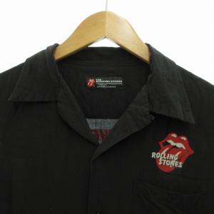 HYSTERIC GLAMOUR ローリングストーンズ ROLLINGSTONES オープンカラーシャツ 半袖 開襟 プリント ロゴ L 黒 ブラック