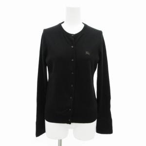 カーディガン ニット ホースロゴ 刺繍 ノーカラー 38 M 黒 ブラック