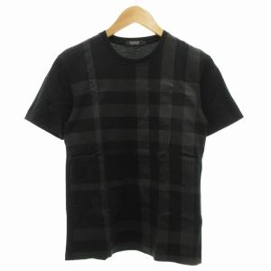 Tシャツ カットソー 半袖 クルーネック チェック柄 2 M 黒 ブラック