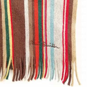 PAUL SMITH マルチストライプ フリンジ マフラー ウール ロゴ刺繍 マルチカラー