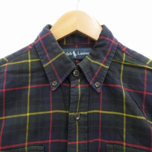 RALPH LAUREN ボタンダウンシャツ カジュアル BD 長袖 チェック M 紺 ネイビー 緑 グリーン