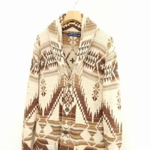 RALPH LAUREN コットン ニット ショールカラー カーディガン オルテガ ネイティブ 総柄 L ベージュ系