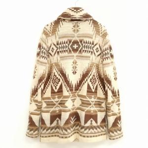 RALPH LAUREN コットン ニット ショールカラー カーディガン オルテガ ネイティブ 総柄 L ベージュ系