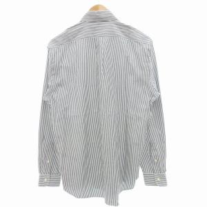 POLO RALPH LAUREN 美品 ボタンダウンシャツ BD カジュアル 長袖 ストライプ ロゴ刺繍 ワンポイント M グレー 白 ホワイト