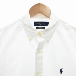 POLO RALPH LAUREN 美品 ボタンダウンシャツ BD カジュアル 長袖 ロゴ刺繍 ワンポイント M 白 ホワイト