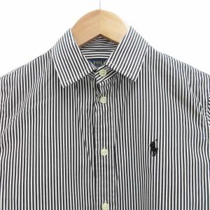 POLO RALPH LAUREN CUSTOMFIT ストライプシャツ 長袖 ロゴ刺繍 ワンポイント 2 M 黒 ブラック 白 ホワイト
