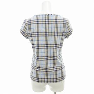 BURBERRY LONDON Tシャツ カットソー 半袖 Uネック ノバチェック 38 M 水色 ライトブルー ベージュ