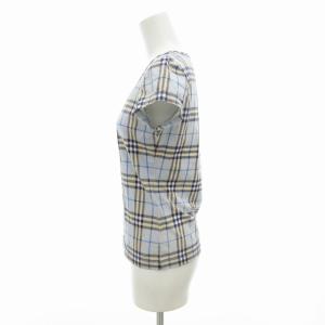 BURBERRY LONDON Tシャツ カットソー 半袖 Uネック ノバチェック 38 M 水色 ライトブルー ベージュ