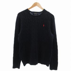 国内正規 ケーブルセーター ニット ロゴ刺繍 長袖 M 紺 ネイビー