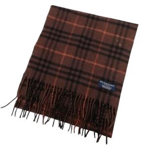 カシミヤ マフラー チェック 英国製 134?p × 29?p幅 茶 ブラウン AA