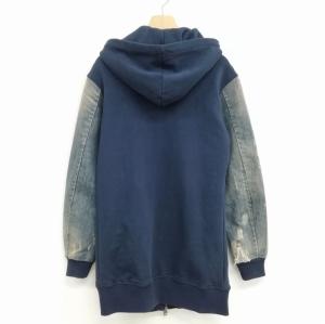 DIESEL ダメージ加工 デニム 切替 スウェット ジップアップ パーカー 美品 S ネイビー