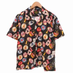 UNIVERD72 ユニバード72 美品 オープンカラーシャツ 開襟 半袖 L 黒 ブラック