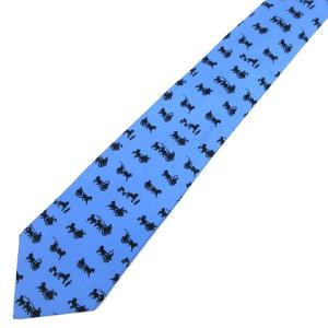 フランス製 ネクタイ シルク 馬車柄 総柄 ブルー IBS91 K012502